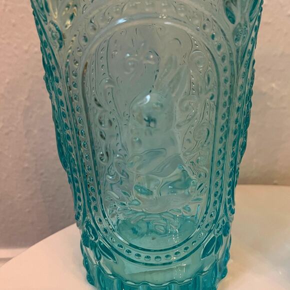 Easter Bunny Embossed Hobnail Victorian Heavy Drinking Glasses Set 4 Blue New - Picture 3 of 16